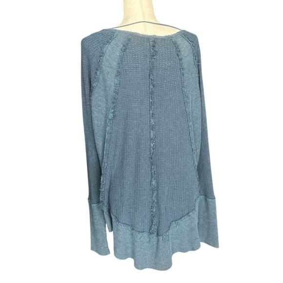We The Free Blue Shirt Distressed Oversized Long Sleeve Top, Size L - Picture 3 of 6